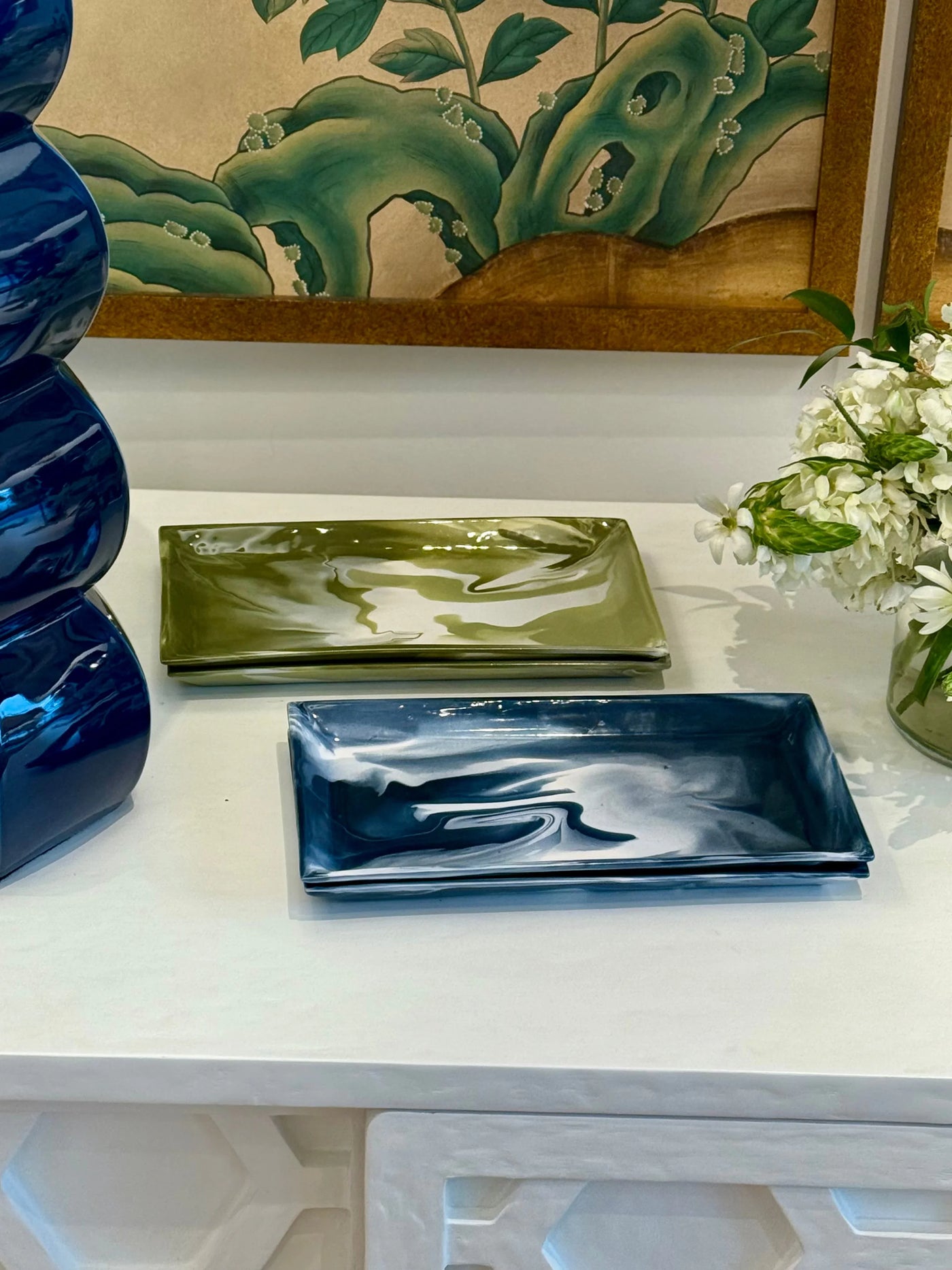 Paul Schneider Rectangle Tray in Green & Ivory Geode