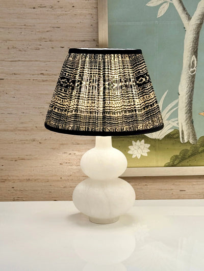 Black & Taupe Geometric Sari Lampshade with Black Silk Trim