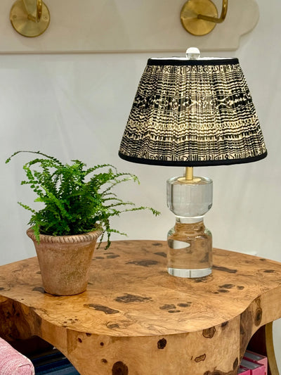Black & Taupe Geometric Sari Lampshade with Black Silk Trim