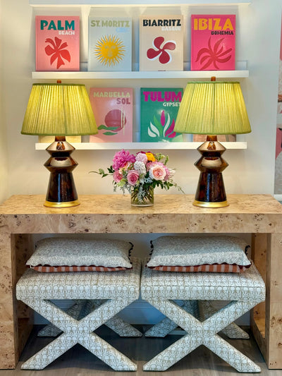 Hwang Bishop Malibu Table Lamp in Tortoise with a Gold Base