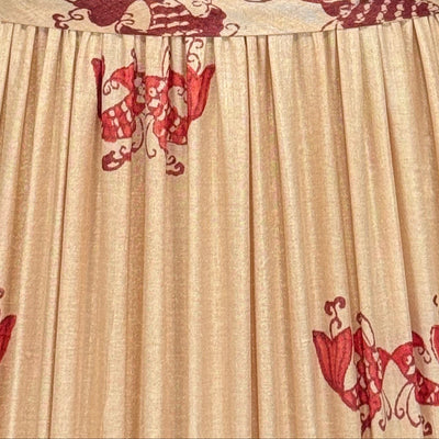 Beige silk lamp shade with red kissing fish print and pleated design
