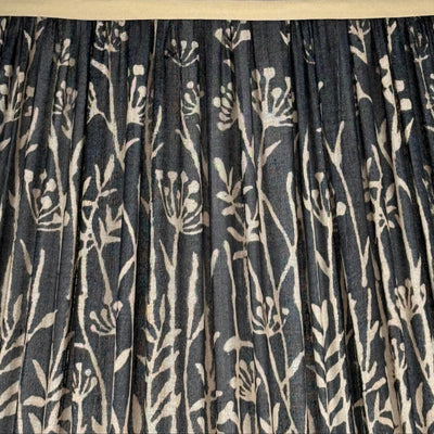 Pleated black and taupe silk lamp shade with champagne trim