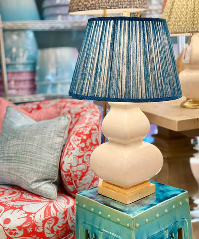 Fermoie Blue Lampshade on White Lamp