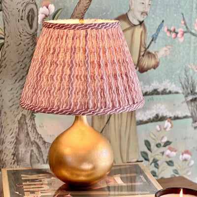 Fermoie Pink Popple Lampshade on a gold lamp