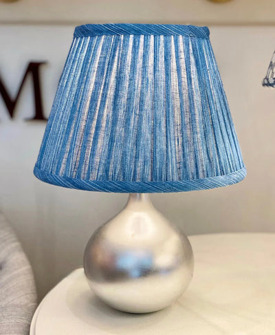 Fermoie Sacre Bleu Lampshade on a mini silver lamp