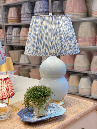 Designer Ian Sanderson Air Force Quiver Blue and White fabric cotton Lampshade on a Hwang Bishop Lamp