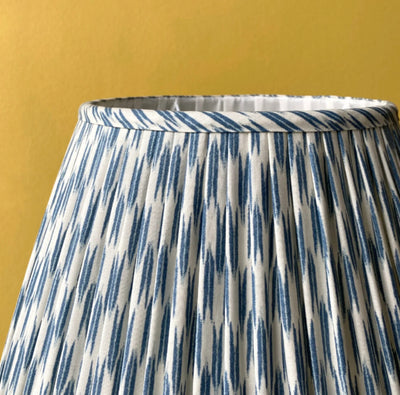 Close up designer Ian Sanderson Air Force Quiver Blue and White fabric Lampshade cotton