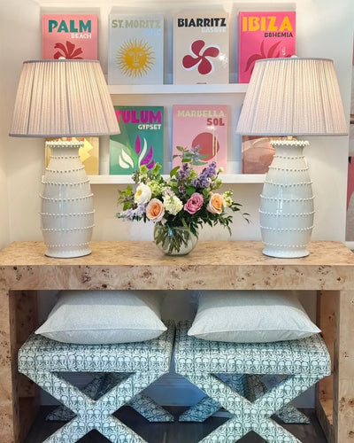 Ian Sanderson Bisque Petra Lampshade on Spitzy lamps