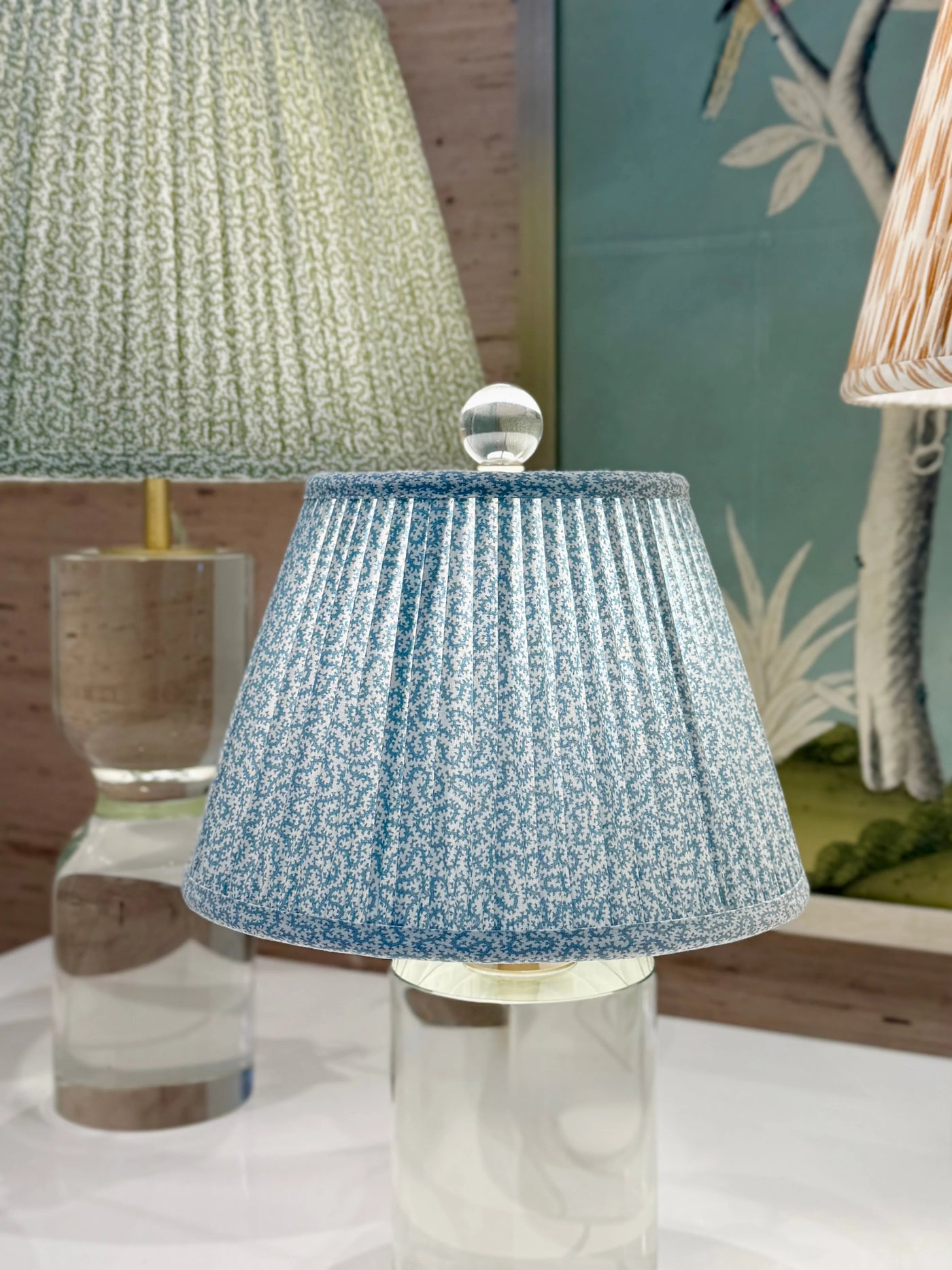 Ian Sanderson Chalk Blue Petra Lampshade Up Close Vignette