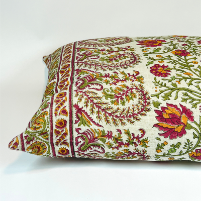Close up of Chili Mallow Border Pillow 