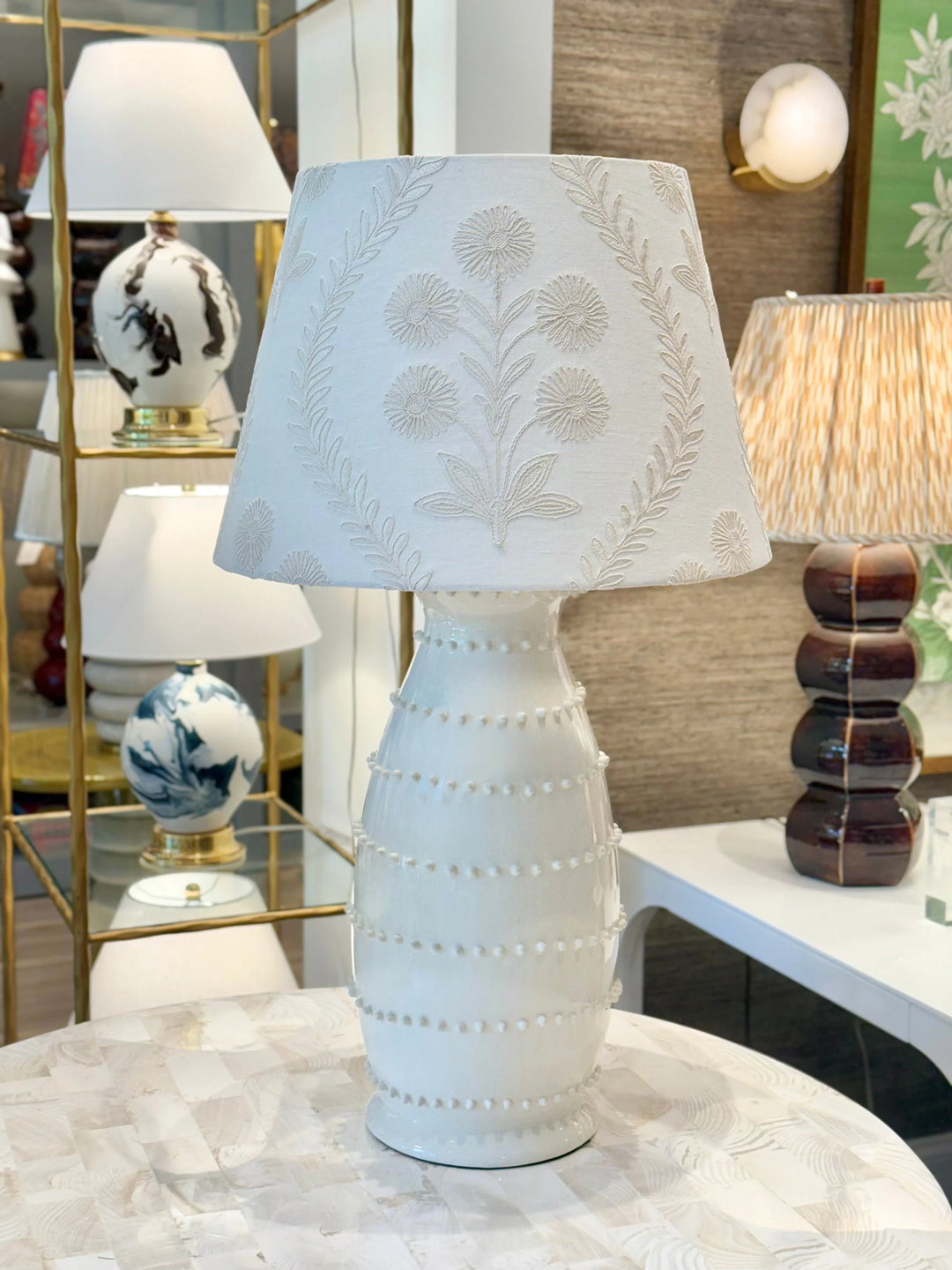 Ian Sanderson Persian Daisy White Embroidered White Lampshade