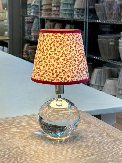 Ian Sanderson Red Persimmon Miss Polly Lampshade with Red Brick Trim on tiny crystal lamp