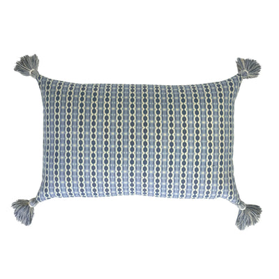 Ian Sanderson Reel Stripe in Blue Beck and Nettie in Blue Cornflower Cushion with Blue Tassels
