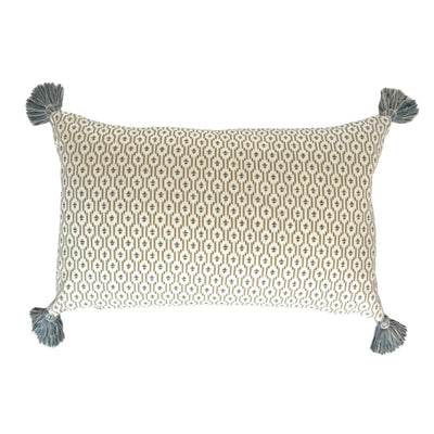Ian Sanderson Reel Stripe in Blue Stone and Nettie in Taupe Dove Cushion with Blue Tassels