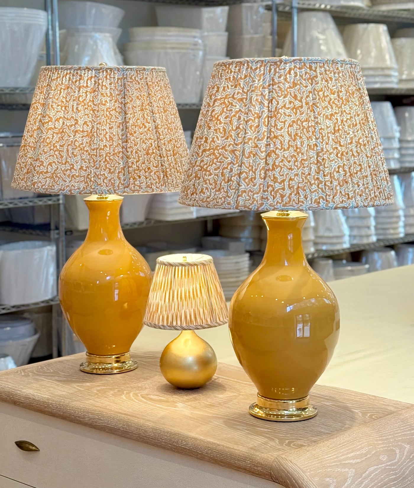 Ian Sanderson Stilton Dulcie Lampshade on Mustard athens table lamp