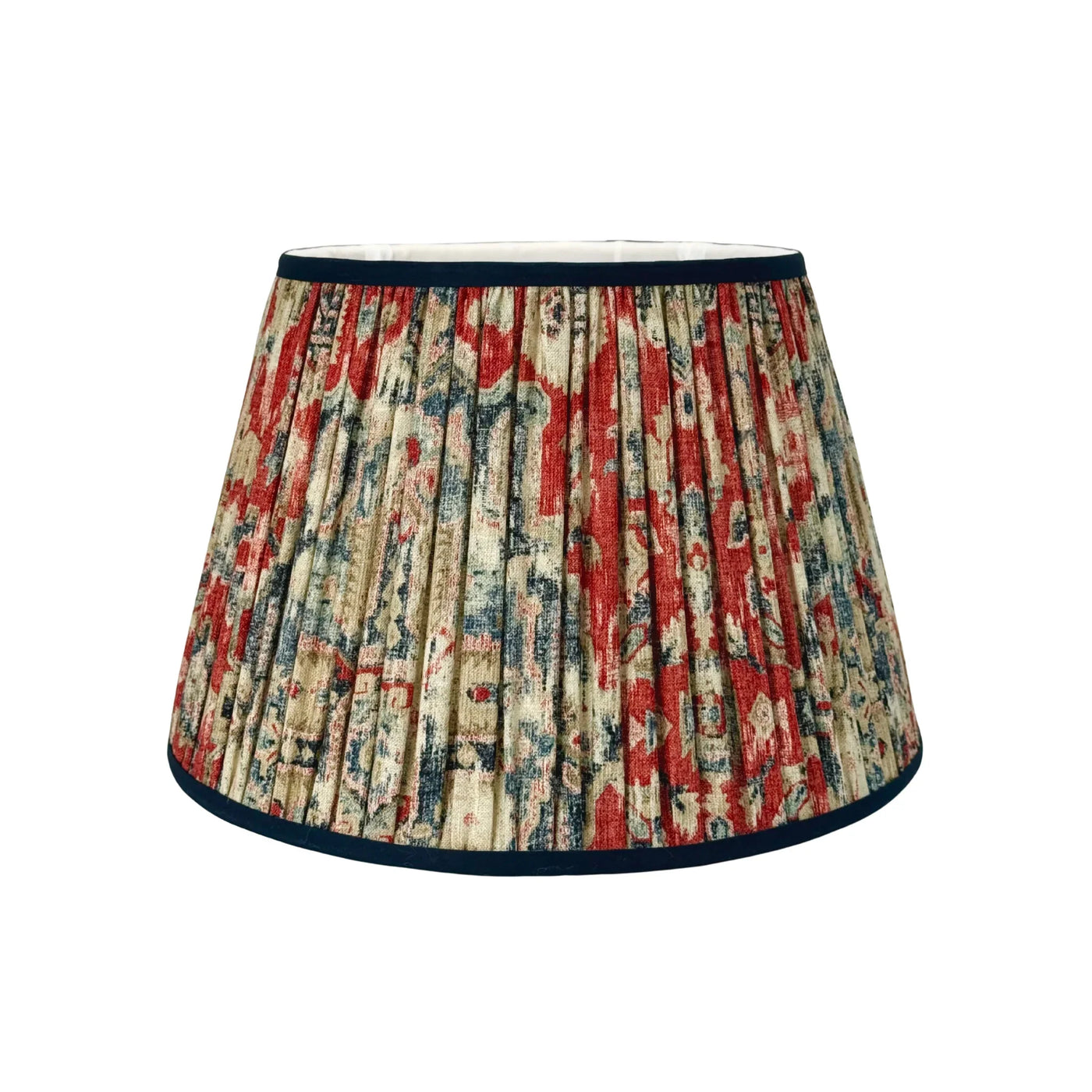 Red, Navy & Taupe Ikat Lampshade with Navy Trim
