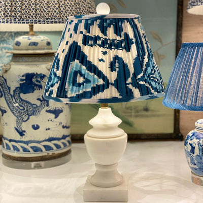 Ikat lampshade on a jade urn lamp