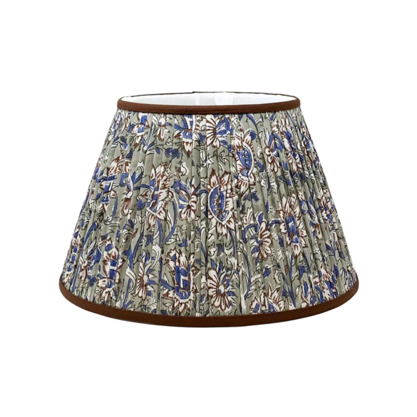 grey blue and brown block print lampshade