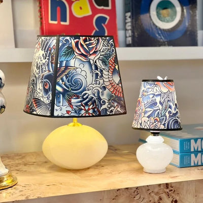 Iresumi wallpaper lampshade on alabaster lamps