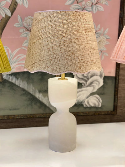 Alabaster lamp and scalloped raffia lampshade