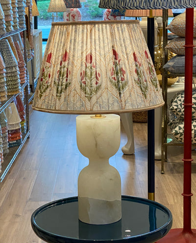 Alabaster lamp and block print lampshade