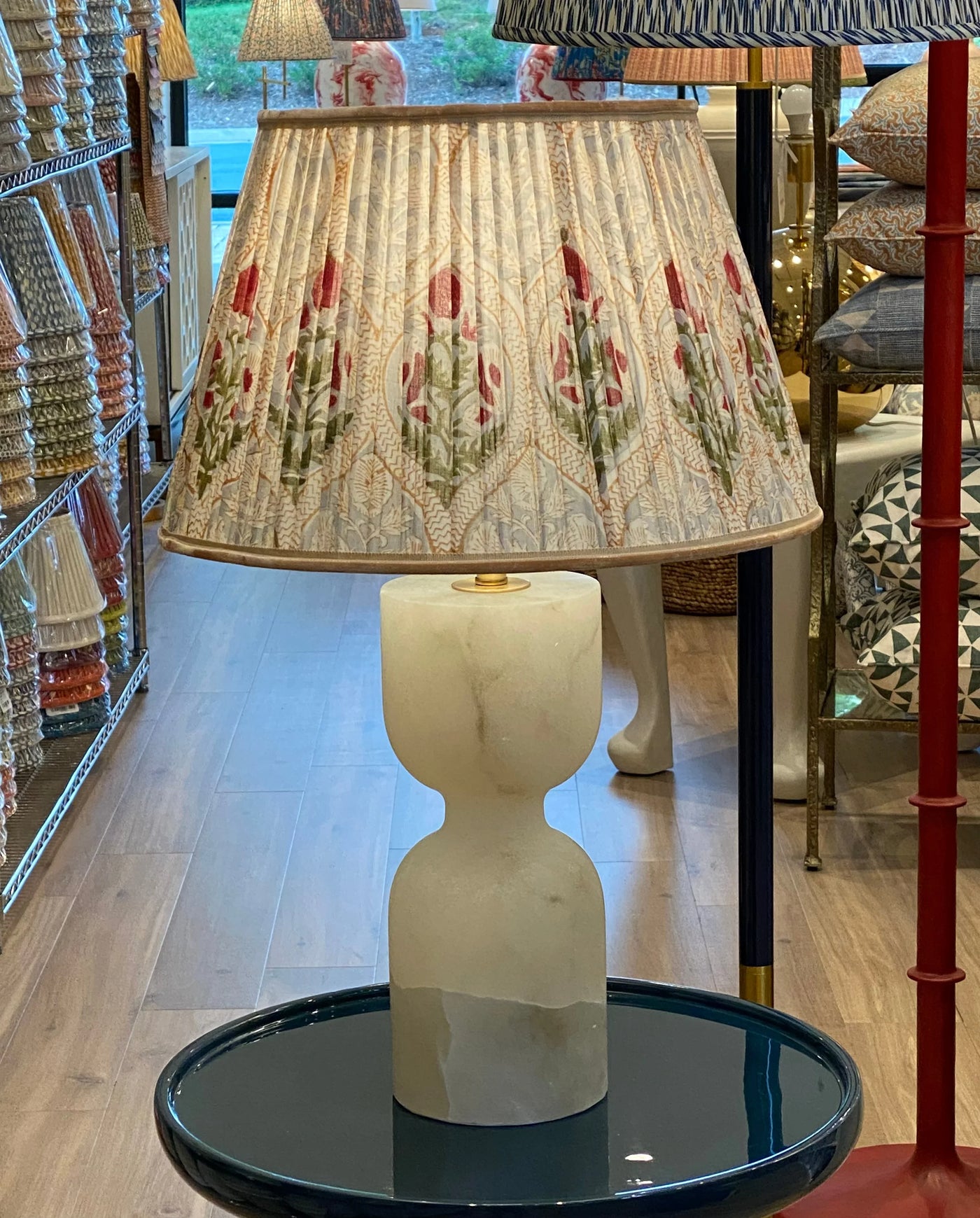Alabaster lamp and block print lampshade