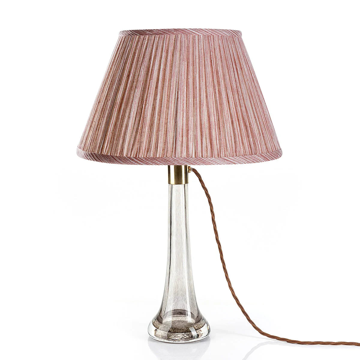 Fermoie pink lampshade on a glass lamp
