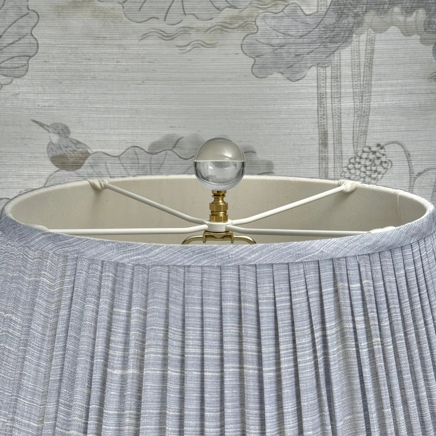 Large Clear Crystal Ball Finial in Polished Brass Close Up