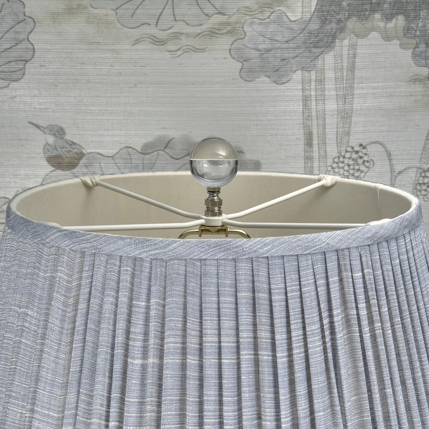 Large Clear Crystal Ball Finial in Polished Nickel Close Up