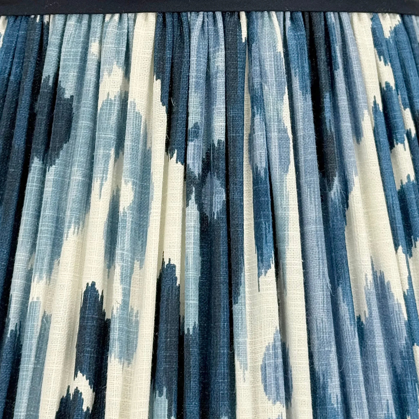Light Blue, Navy & White Ikat Lampshade with Navy Trim