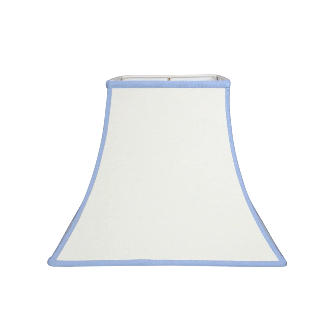 White Linen Square Bell Lampshade with Light Blue Trim