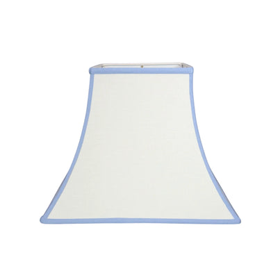 White Linen Square Bell Lampshade with Light Blue Trim