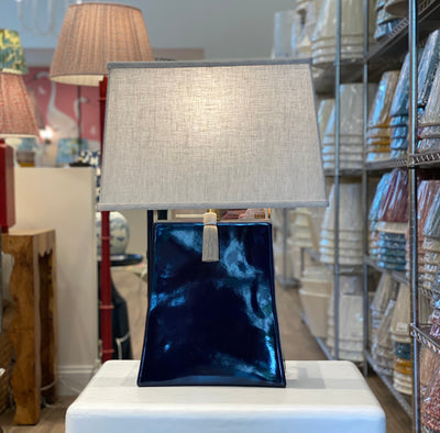 Navy rectangle lamp and linen lamshade