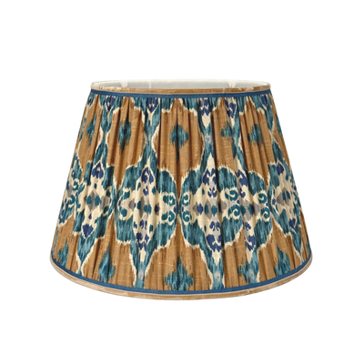 Majorca Blue, Brown & Ivory Ikat Lampshade with Velvet & Grosgrain Trim