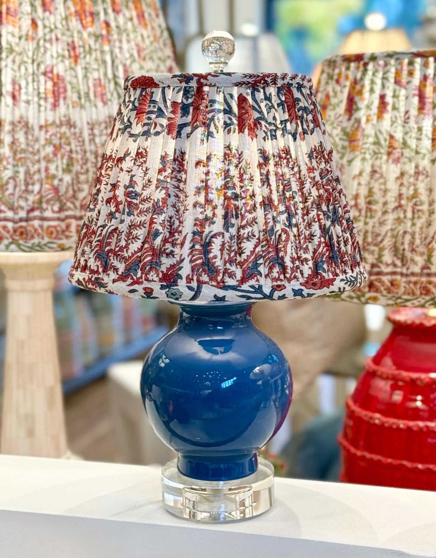 Ian Sanderson Red and Blue Bordeaux Mallow Border Lampshade