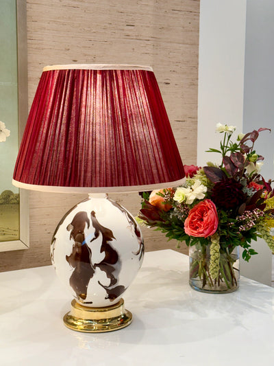 Maroon & Beige Sari Lampshade with Gold Silk Trim on paul maypearl lamp in brown