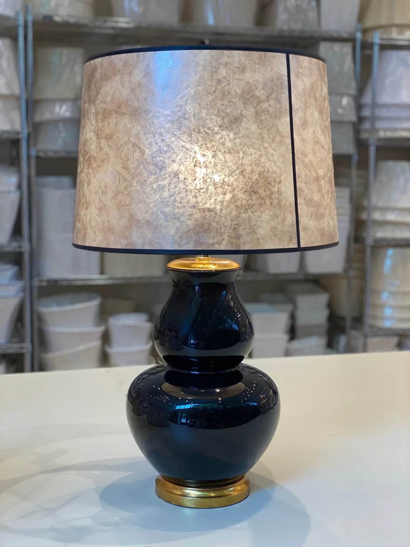 Mica Lampshade on a black lamp