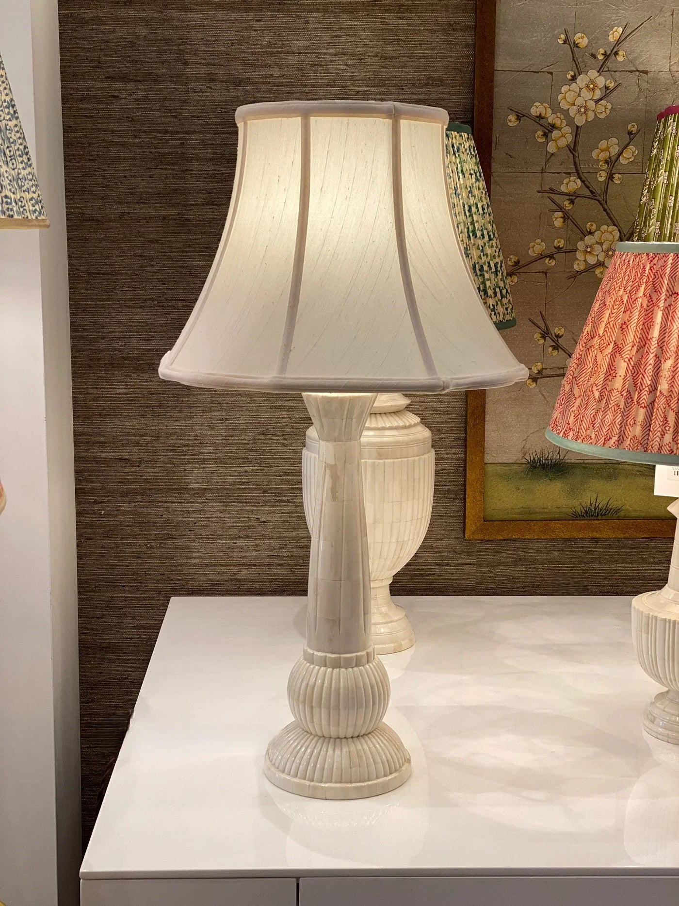 Silk Octagon Lampshade on a bone lamp