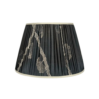 Navy & Beige Sari Lampshade with Champagne Silk Trim