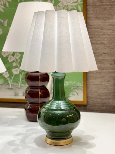 White Out Scallop Linen Hardback Lampshade on Hwang Bishop Chai Table Lamp