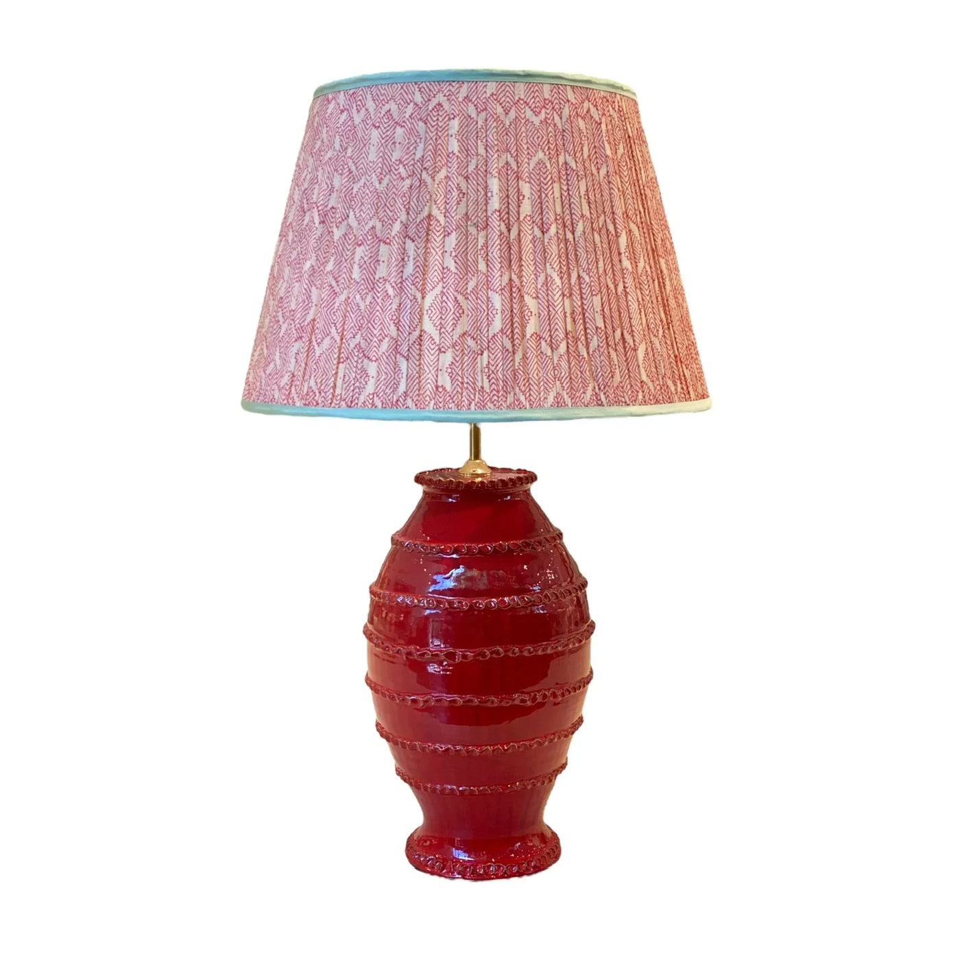 Penny Morrison red lamp and pink diamond lampshade