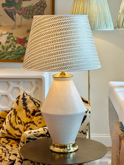 Paul Schneider Brinkley Lamp in Thatched Ivory Crackle with Delphine Full Gold Paper Lampshade