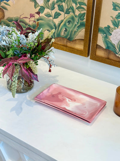 Paul Schneider Rectangle Tray in Pink & Ivory Geode on white display table