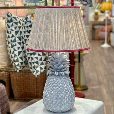 Penny Morrison Blue Diamond Geometric Pleated Silk Lampshade with Pink Trim