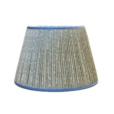 Penny Morrison Green Diamond Geometric Pleated Silk Lampshade with Blue Trim