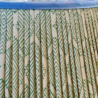 Penny Morrison Green Diamond Geometric Pleated Silk Lampshade with Blue Trim