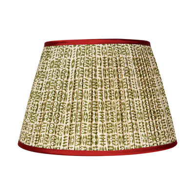 Penny Morrison Green on White Tribal Pleated Silk Lampshade with Red Trim