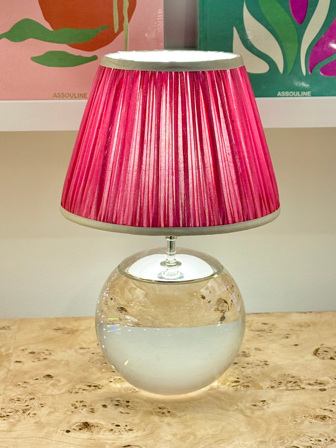 Pink Sari Lampshade with Champagne Silk Trim 10ins