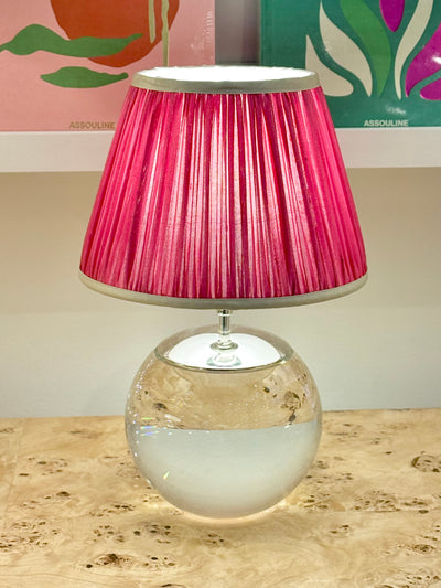 Pink Sari Lampshade with Champagne Silk Trim 10ins