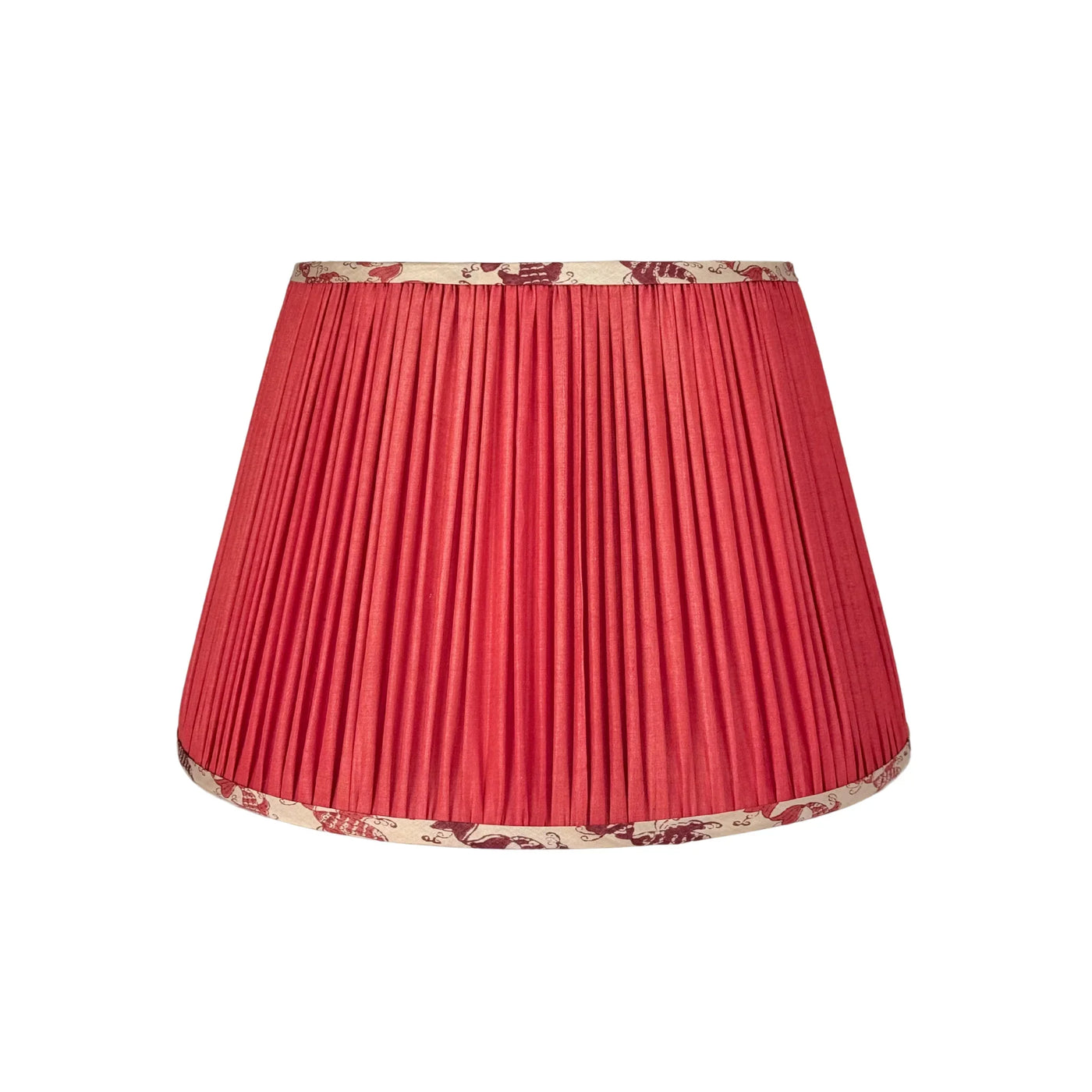 Pleated pink silk lamp shade with printed kissing fish trim